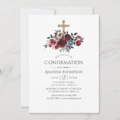 Invitation Boho Bourgogne et floral de confirmation marine (Devant)