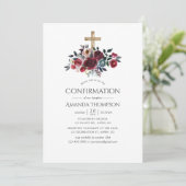 Invitation Boho Bourgogne et floral de confirmation marine (Debout devant)