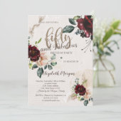 Invitation Boho Bourgogne Fleurs 50e fête d'anniversaire (Debout devant)