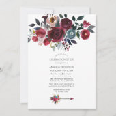 Invitation Boho Bourgogne & Fleurs de Navy Célébration de la (Devant)