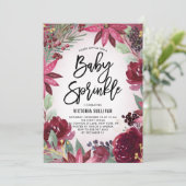 Invitation Boho Bourgogne Hiver Baby shower Floral Saupoudrer (Debout devant)