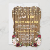 Invitation Boho Bourgogne rose Floral Vieux Bois I DO BBQ (Devant)