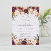 Invitation Boho Bourgogne+Rose Pâle Fleurs Aquarelle (Debout devant)