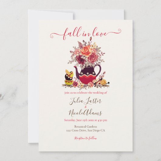 Invitation Boho Bourgogne Rose Pampas Lemon Tea Mariage (Devant)