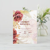 Invitation BOHO Bourgogne Rose Pampas Mariage (Debout devant)