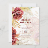 Invitation BOHO Bourgogne Rose Pampas Mariage (Devant)