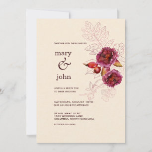 Invitation Boho Bourgogne Rose Tracery