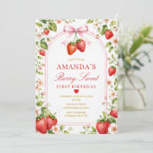 Invitation Boho Bow Berry Sweet Fille Premier Anniversaire Da (Debout devant)