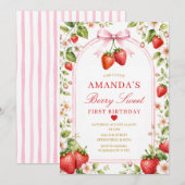 Invitation Boho Bow Berry Sweet Fille Premier Anniversaire Da (Devant / Derrière)