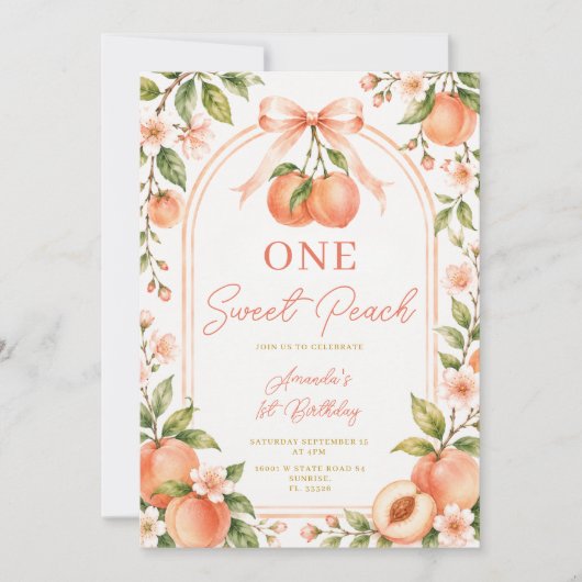 Invitation Boho Bow Été Un Douce Fête Peach Floral (Devant)
