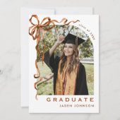 Invitation Boho Bow Ribbon branché 4 PHOTO Graduation Party (Devant)