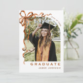 Invitation Boho Bow Ribbon branché 4 PHOTO Graduation Party (Debout devant)