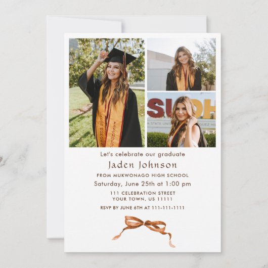Invitation Boho Bow Ribbon branché 4 PHOTO Graduation Party (Dos)