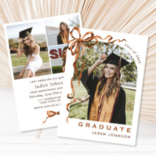 Invitation Boho Bow Ribbon branché 4 PHOTO Graduation Party