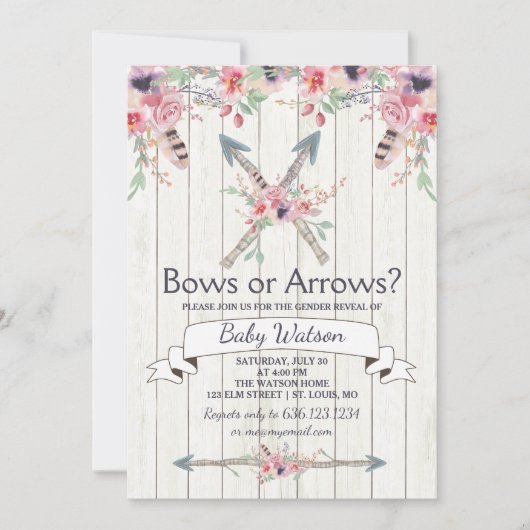 Invitation Boho Bows or Flrows Gender Revevela Party (Devant)