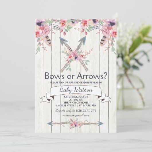 Invitation Boho Bows or Flrows Gender Revevela Party (Debout devant)