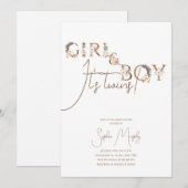 Invitation Boho Boy & Girl Twins Rustic Baby shower Invitatia (Devant / Derrière)