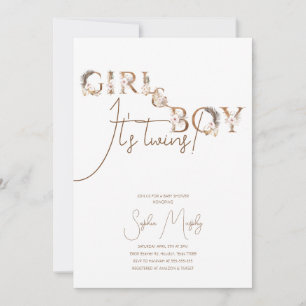 Invitation Boho Boy & Girl Twins Rustic Baby shower Invitatia