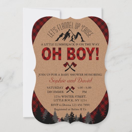 Invitation Boho Boy Lumberjack Red Buffalo Baby shower Invita (Devant)
