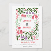 Invitation Boho branches rétro et fleurs Code QR mariage (Devant)