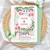 Invitation Boho branches rétro et fleurs Code QR mariage