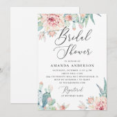 Invitation Boho Bridal Shower | Watercolor Cactus Floral (Devant / Derrière)