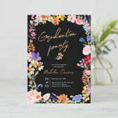 Invitation Boho Bright Wildflower Black Photo Graduation (Debout devant)