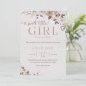 Invitation Boho Brown Floral Girl Baby shower (Debout devant)