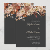 Invitation Boho Brown Floral Hiver Gris Mariage (Devant / Derrière)
