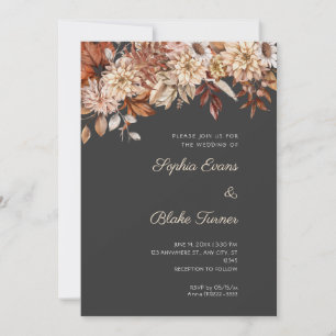 Invitation Boho Brown Floral Hiver Gris  Mariage