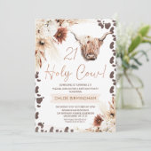 Invitation Boho Brown Floral Holy Cow Highland 21e anniversai (Debout devant)