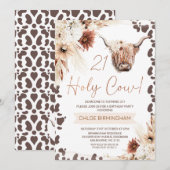 Invitation Boho Brown Floral Holy Cow Highland 21e anniversai (Devant / Derrière)