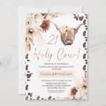 Invitation Boho Brown Floral Holy Cow Highland 21e anniversai<br><div class="desc">Brown Boho Floral Holy Cow Highland 21st Birthday Invitation Sweet highland vache thème invitation anniversaire dans un style bohème avec deux tons naturels boho arrangements floraux, brun motif d'impression de vache et une vache Highland. Cette invitation de 21ème anniversaire de vache sainte fleurie de saumons boho peut être modifiée pour...</div>