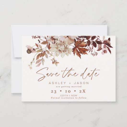 Invitation Boho Brown Floral Mariage de automne Enregistrer L (Devant)