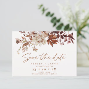 Invitation Boho Brown Floral Mariage de automne Enregistrer L