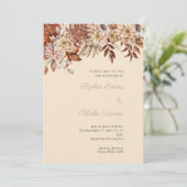 Invitation Boho Brown Floral Winter Champagne Mariage (Debout devant)