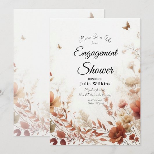 Invitation Boho Browns avec papillons Shower de fiançailles (Devant / Derrière)