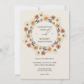 Invitation Boho brûlé orange cuivre fleurs sauvages couronne (Devant)