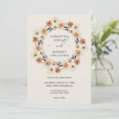 Invitation Boho brûlé orange cuivre fleurs sauvages couronne (Debout devant)