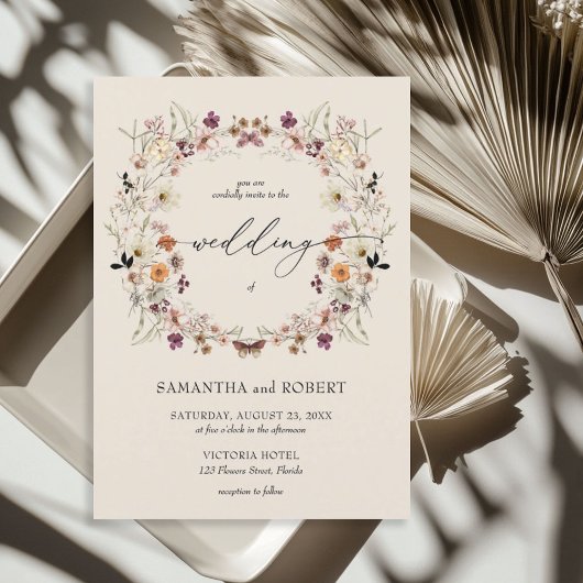Invitation Boho brûlé orange cuivre fleurs sauvages couronne