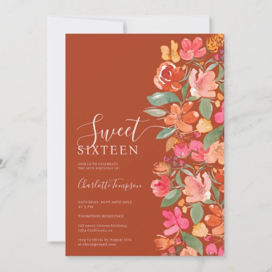 Invitation Boho brûlé terre orange tonalité florale chic doux (Devant)