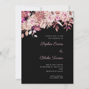 Invitation Boho Brun et Rose Floral Hiver Mariage Noir