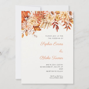 Invitation Boho Brun Fleurs Roses Mariage Hiver Blanc Cassé