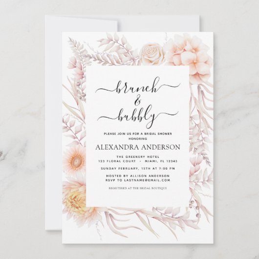 Invitation Boho Brunch & Bubbly Fête des mariées Dusty Rose (Devant)
