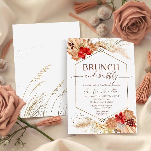Invitation Boho Brunch et Bubbly | Fête des mariées en terre 