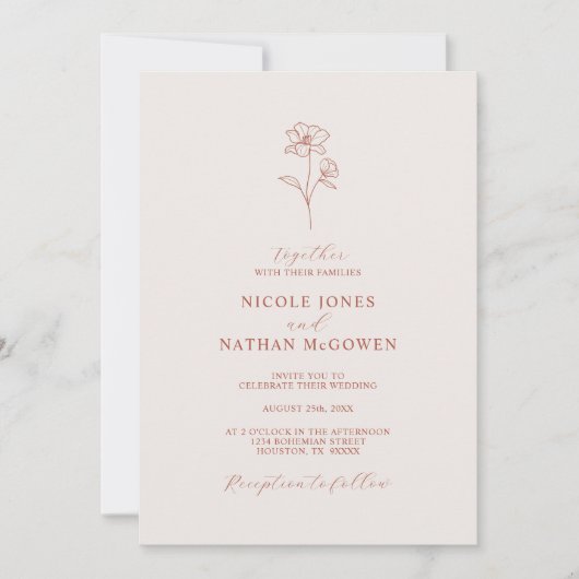 Invitation Boho Budget Terracotta Rust Flower Mariage | DO-IT (Devant)