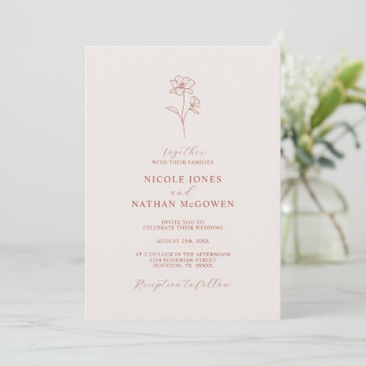 Invitation Boho Budget Terracotta Rust Flower Mariage | DO-IT (Debout devant)