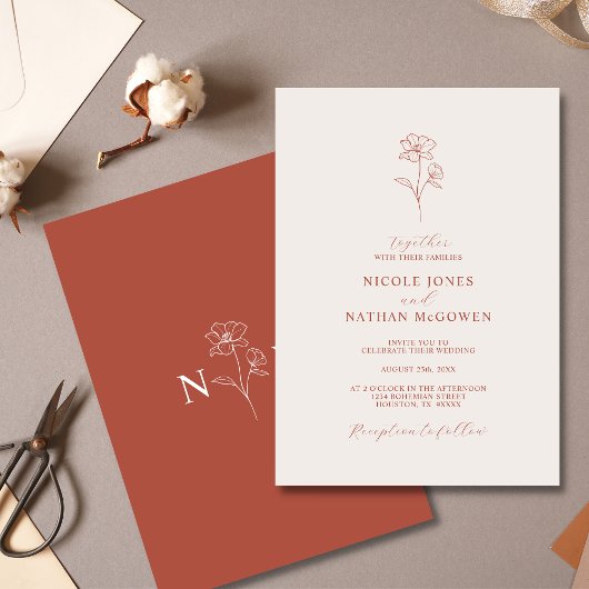 Invitation Boho Budget Terracotta Rust Flower Mariage | DO-IT