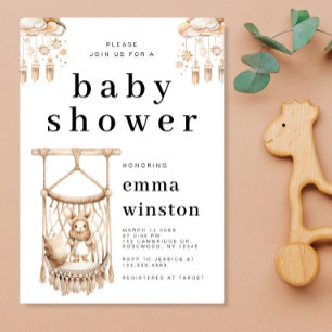 Invitation Boho Bunny Rabbit Baby shower de puériculture