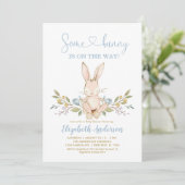 Invitation Boho Bunny Rabbit Blue Boy Baby shower (Debout devant)